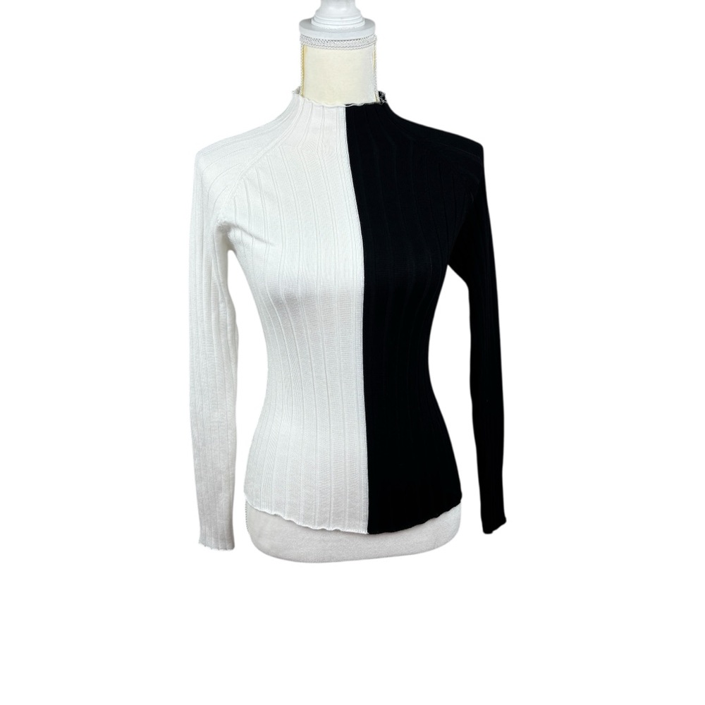 SHEIN mock turtleneck top, size medium, two tone, lettuce hem, lightweight